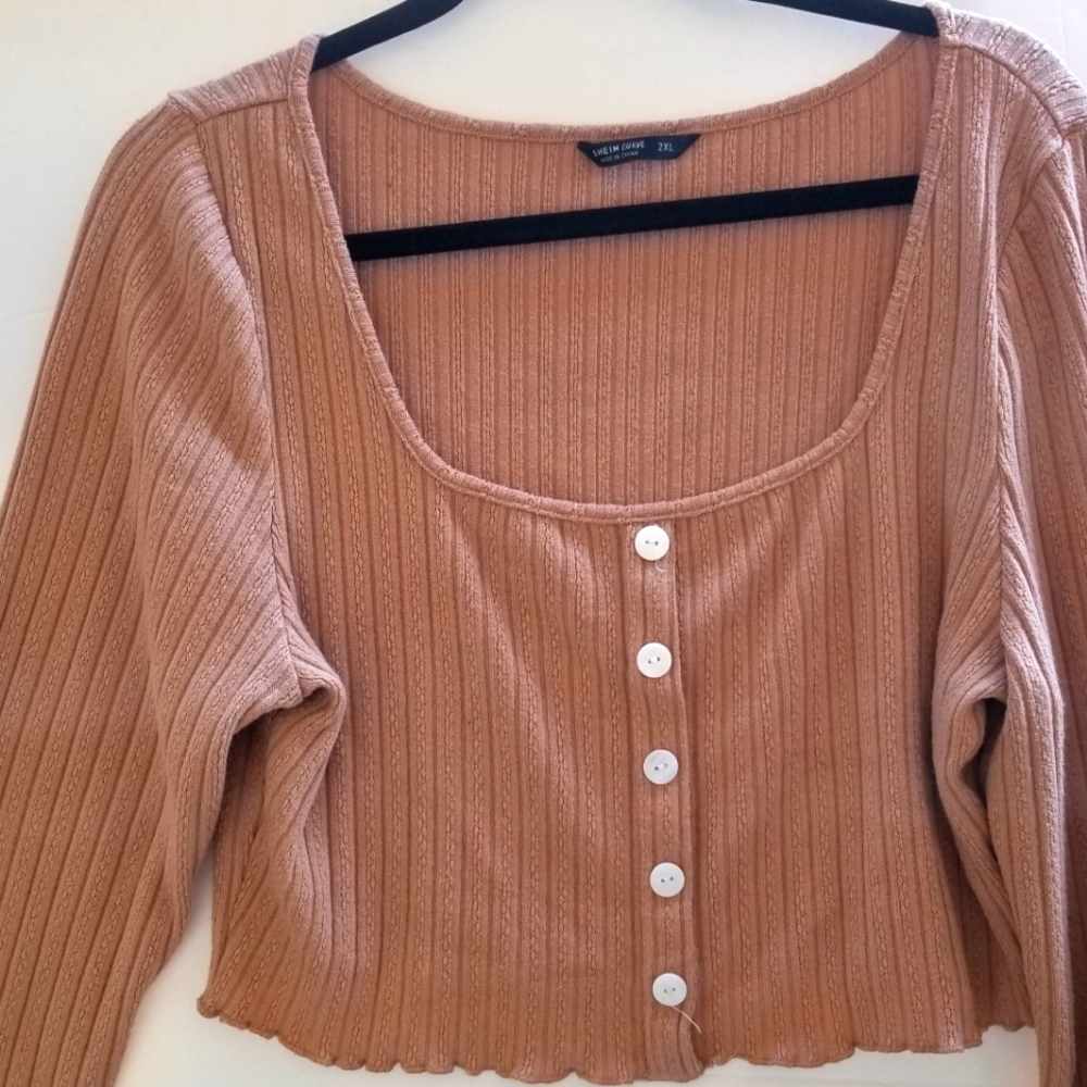 Shein 2XL knitted crop top long sleeve
